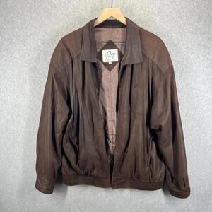 Remy Mens Soft Leather Suede Full Zip Bomber Jacket Black Made in USA Size 44